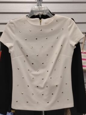 MICHAEL Michael Kors Cream Studded Short Sleeve Top